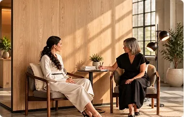Therapist supporting a client through a conversation